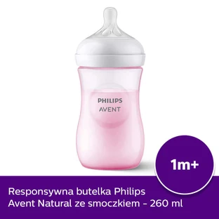 Avent Natural Response, пляшечка з чутливою соскою, рожева, швидкість потоку 3, SCY903/11, після 1 місяця, 260 мл
