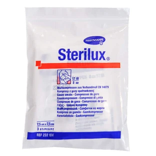 Sterilux, марлевые тампоны, 17 нитей, 8 слоев, 7,5 см x 7,5 см, 3 предмета
