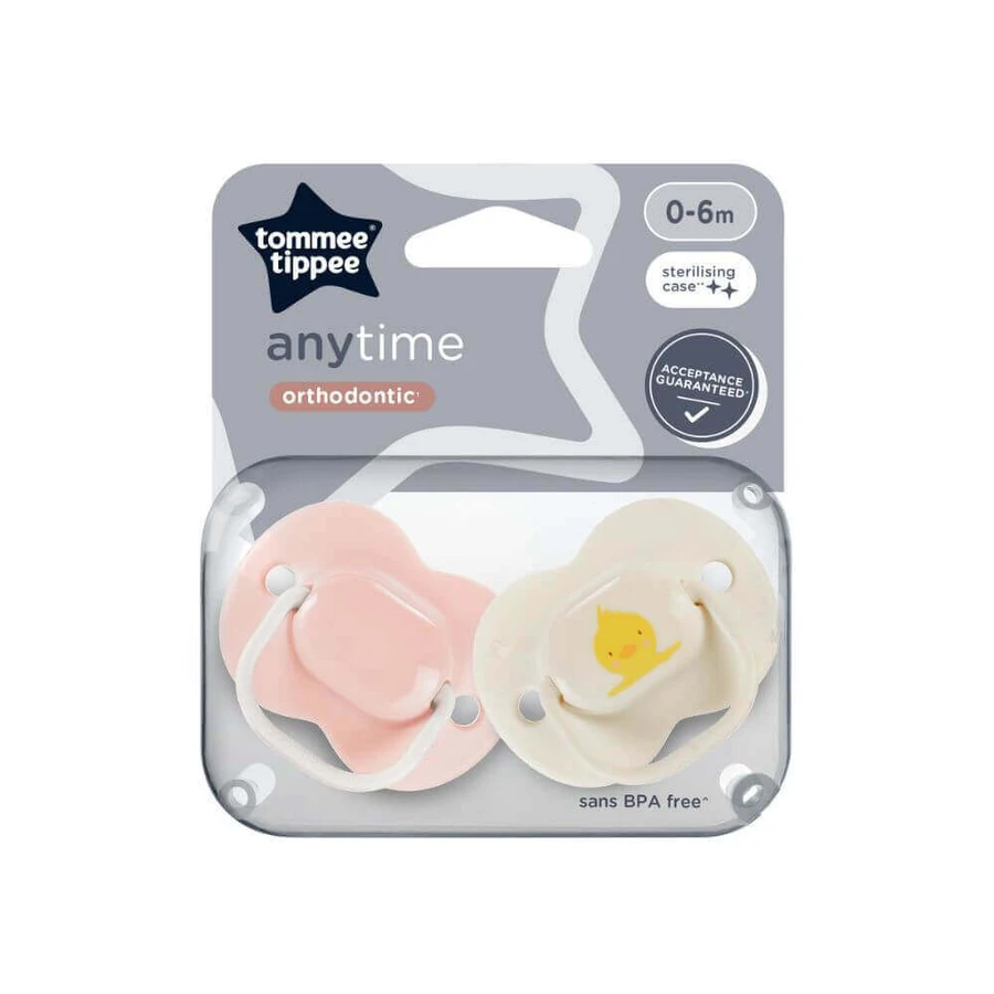 Ортодонтична пустушка Anytime, 0-6 місяців, рожева/блакитна, 2 штуки, Tommee Tippee: ціни та характеристики