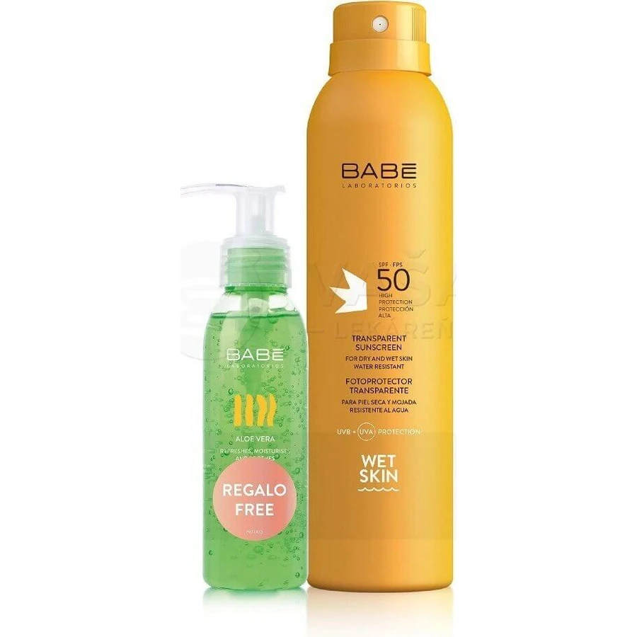 BABÉ SUN Сонцезахисний спрей SPF 50 + гель алое вера, 1х1 набір 1х200 + 90 мл, сонцезахисний спрей + подарунок: освіжаючий гель: ціни та характеристики