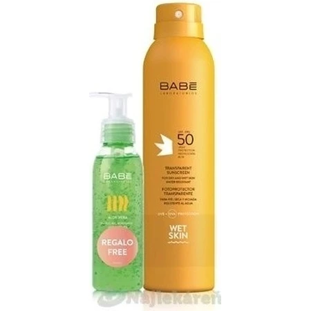 BABÉ SUN Сонцезахисний спрей SPF 50 + гель алое вера, 1х1 набір 1х200 + 90 мл, сонцезахисний спрей + подарунок: освіжаючий гель: ціни та характеристики