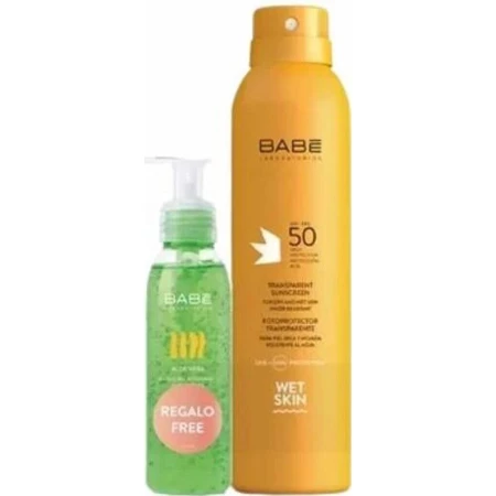 BABÉ SUN Сонцезахисний спрей SPF 50 + гель алое вера, 1х1 набір 1х200 + 90 мл, сонцезахисний спрей + подарунок: освіжаючий гель: ціни та характеристики