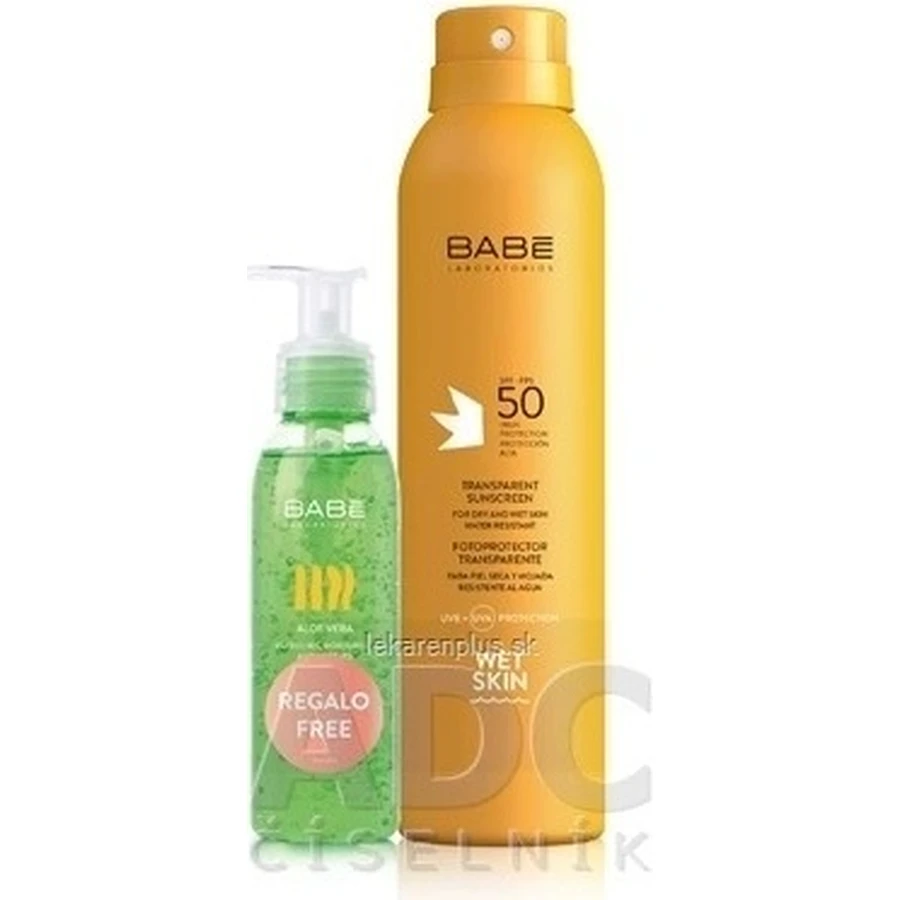 BABÉ SUN Сонцезахисний спрей SPF 50 + гель алое вера, 1х1 набір 1х200 + 90 мл, сонцезахисний спрей + подарунок: освіжаючий гель: ціни та характеристики