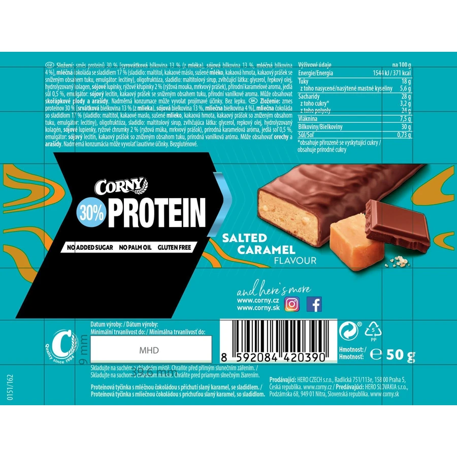 Corny Protein 30% протеїновий батончик солона карамель 50 г: ціни та характеристики
