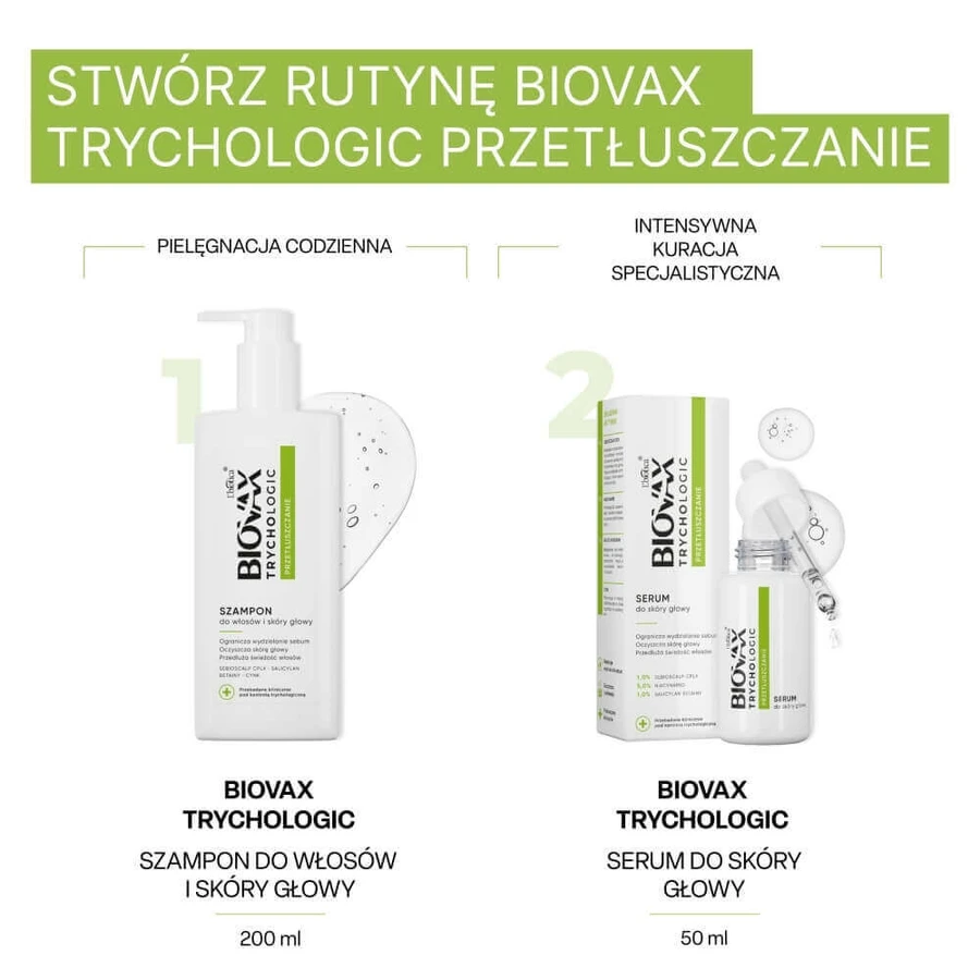Biovax Trychologic Permeation, сироватка для жирної шкіри, 50 мл + шампунь для волосся та жирної шкіри, 50 мл безкоштовно: ціни та характеристики