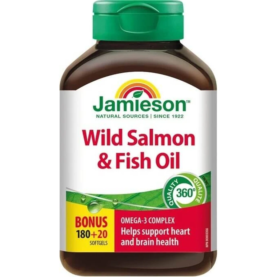 Jamieson WILD SALMON OIL 180+20CPS 1×200 кубиків, 180+20 кубиків безкоштовно: ціни та характеристики
