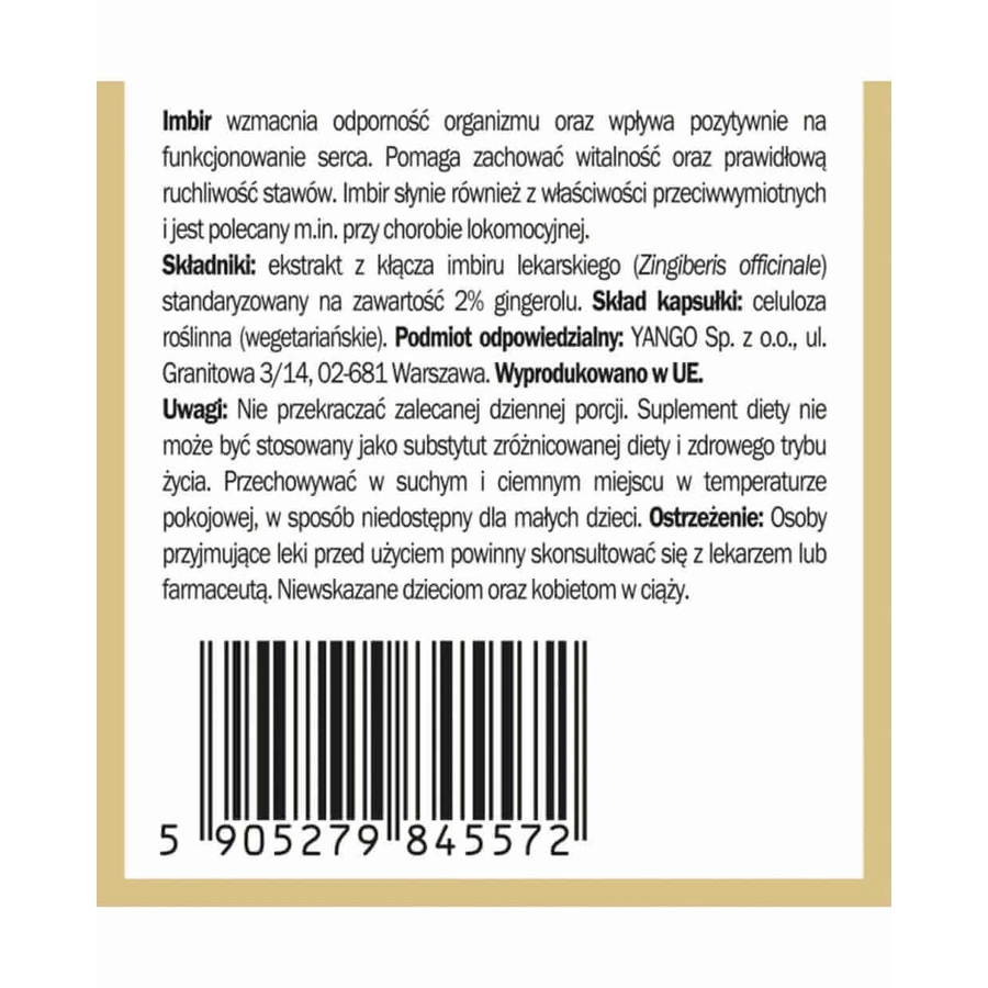 Імбир - екстракт - 90 капсул YANGO: ціни та характеристики