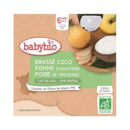 BABYBIO Десерт с кокосовым молоком - яблоко и груша (4x 85 г) 4×85 г: цены и характеристики