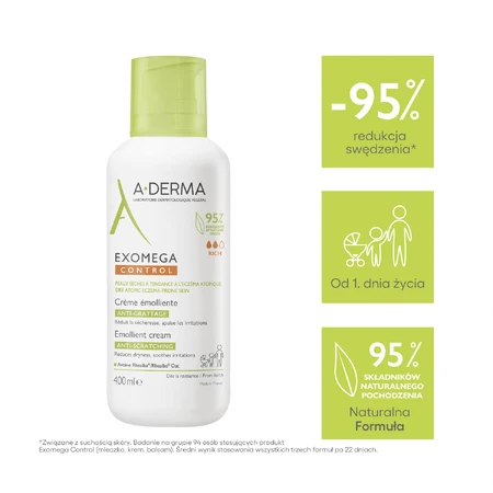 Крем для тела A-Derma Exomega Control Emollient Cream, успокаивающий, с рождения, 400 мл: цены и характеристики