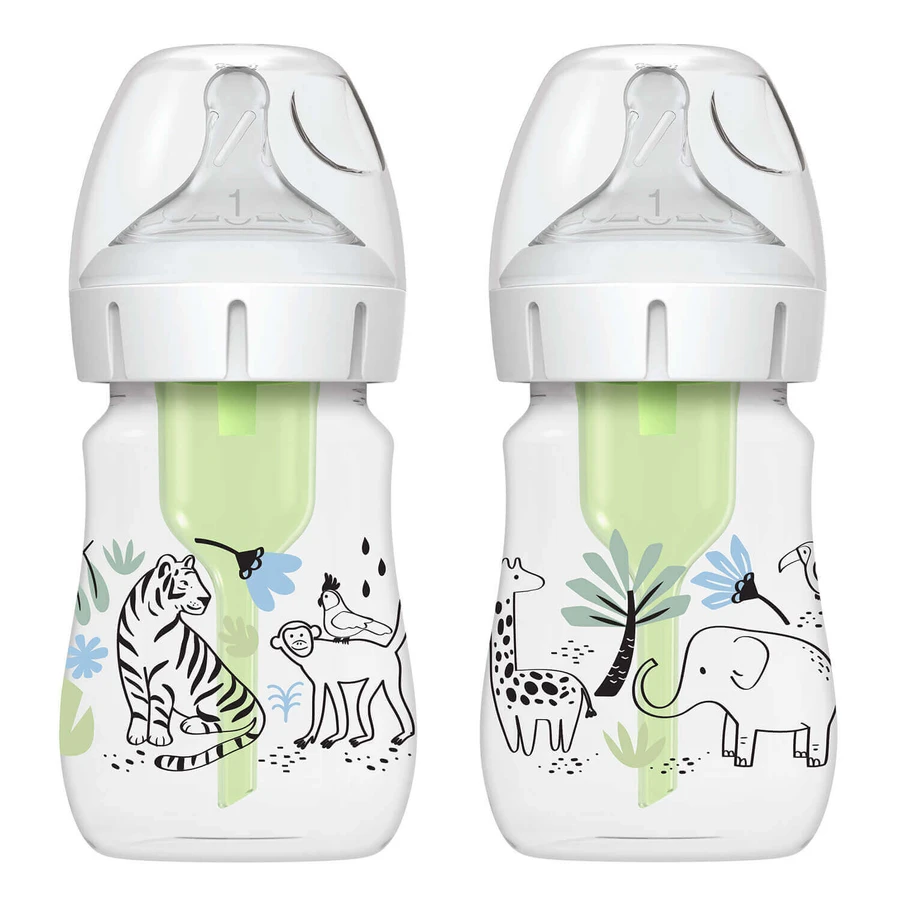 Dr Brown's Anti-colic Options+, антиколиковая бутылочка, широкое горлышко, дунгла, 2 х 150 мл: цены и характеристики