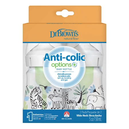 Dr Brown's Anti-colic Options+, антиколиковая бутылочка, широкое горлышко, дунгла, 2 х 150 мл: цены и характеристики