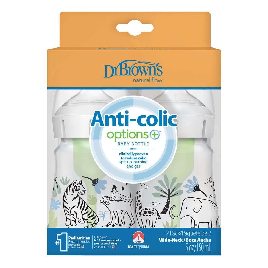 Dr Brown's Anti-colic Options+, антиколиковая бутылочка, широкое горлышко, дунгла, 2 х 150 мл: цены и характеристики