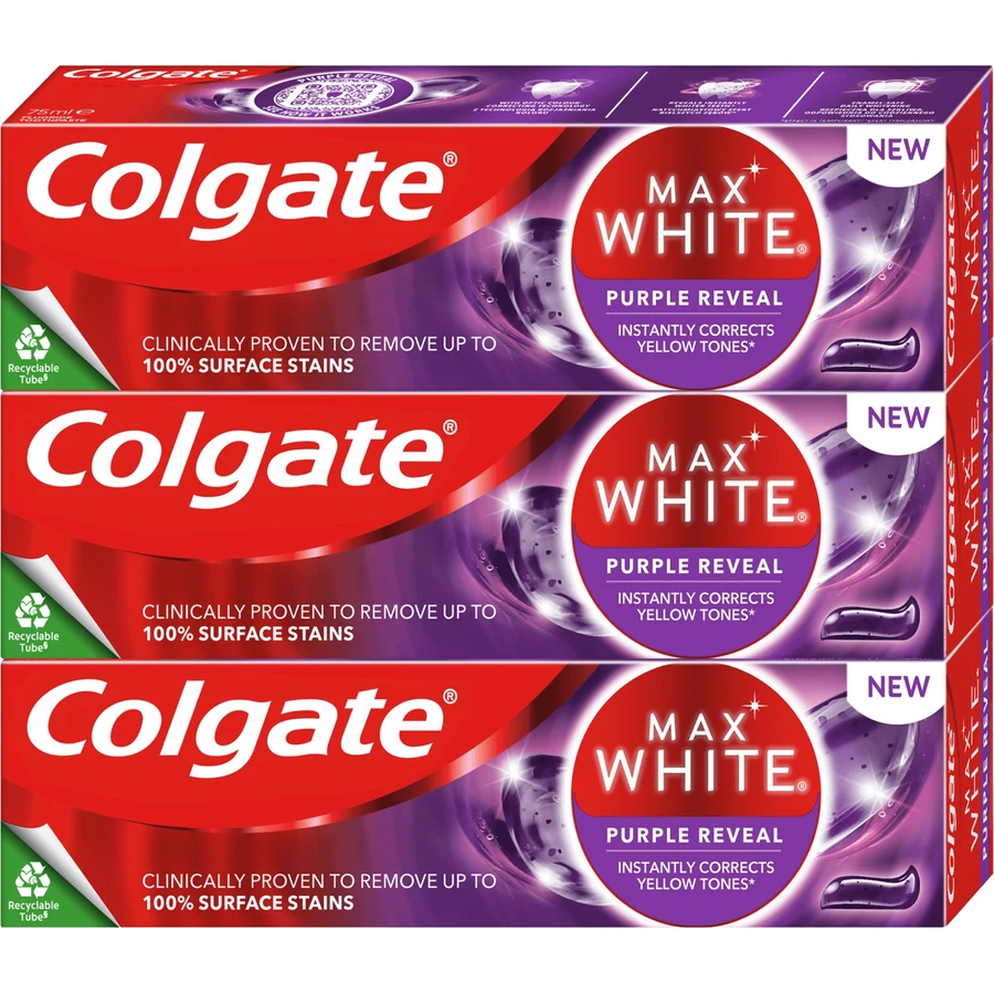 Colgate Max White Purple Reveal Отбеливающая зубная паста 3 x 75 мл: цены и характеристики