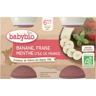 Babybio Яблоко, банан и клубника с мятой 2 x 130 г