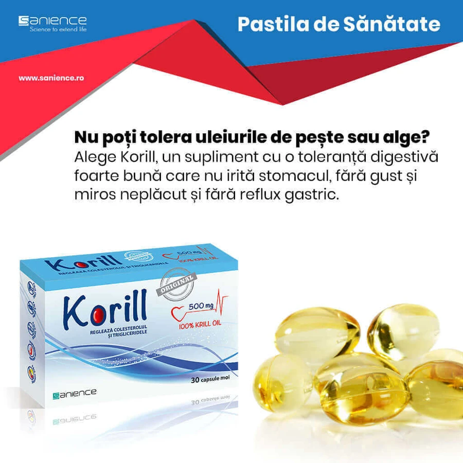 Чиста олія криля Sanience Korill 500 мг, 30 капсул: ціни та характеристики