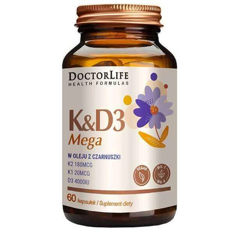 Doctor Life Mega K2+D3 в олії чорного кмину, 60 капсул: ціни та характеристики