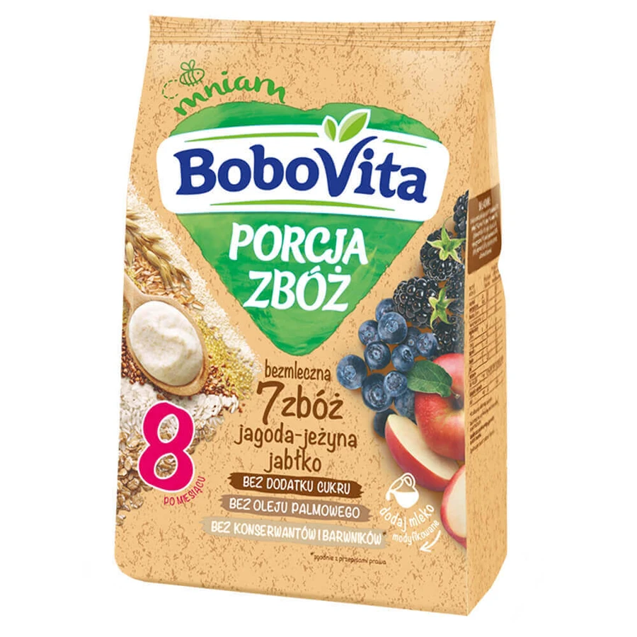 Каша BoboVita Porcja Zbó 7 zbó, чорниця, ягода, яблуко, безмолочна, без додавання цукру, після 8 місяців, 170 г: ціни та характеристики