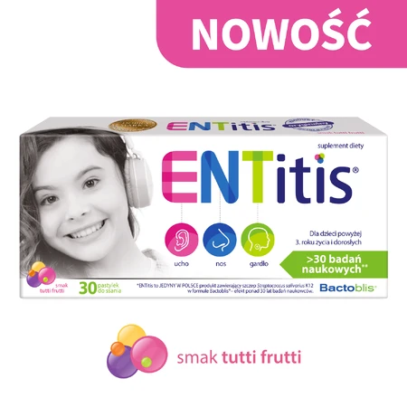 Комплекс Polski Lek ENTitis Bactoblis для детей старше 3 лет, со вкусом тутти фрутти, 30 пастилок: цены и характеристики
