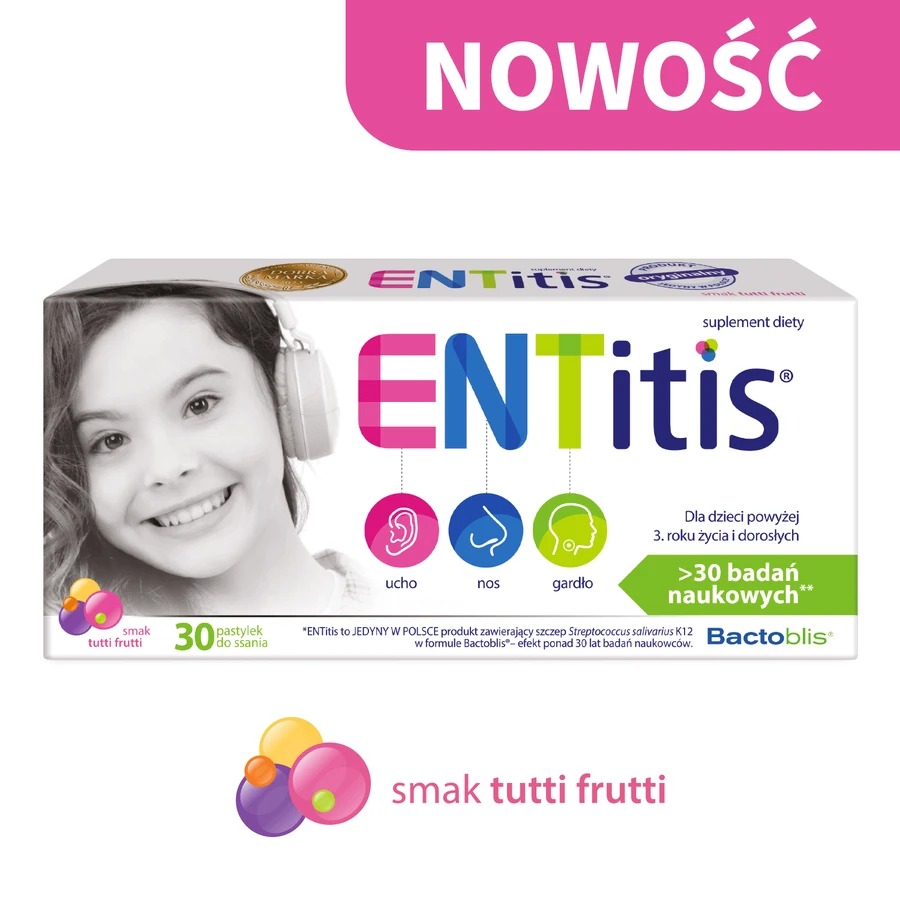 Комплекс Polski Lek ENTitis Bactoblis для детей старше 3 лет, со вкусом тутти фрутти, 30 пастилок: цены и характеристики