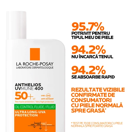 Солнцезащитный флюид La Roche-Posay Anthelios UVMune 400 Oil Control SPF 50+, легкий, с матирующим эффектом для жирной чувствительной кожи лица, 50 мл: цены и характеристики