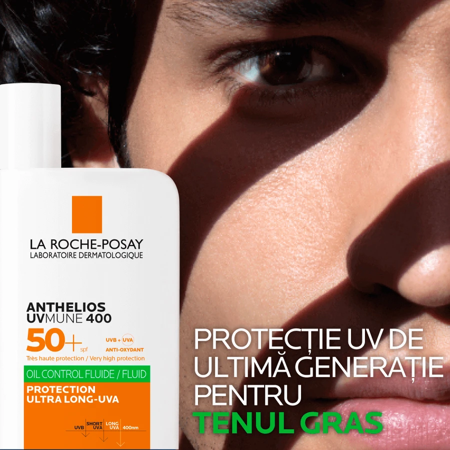 Солнцезащитный флюид La Roche-Posay Anthelios UVMune 400 Oil Control SPF 50+, легкий, с матирующим эффектом для жирной чувствительной кожи лица, 50 мл: цены и характеристики
