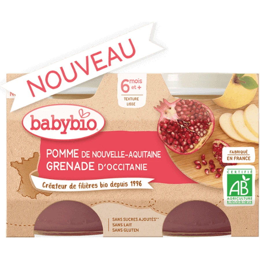 Babybio Яблоко с гранатом 2 x 130 г: цены и характеристики