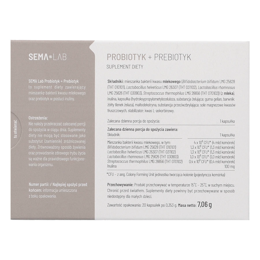 SEMA Lab Пробиотик + пребиотик, 20 капсул с замедленным высвобождением КОРОТКАЯ ДАТА: цены и характеристики