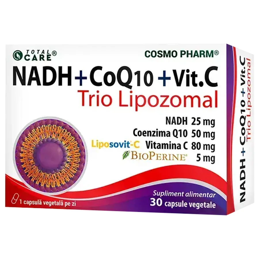 NADH + CoQ10 + Витамин C Trio Lipozomal Cosmopharm, 30 вегетарианских капсул: цены и характеристики