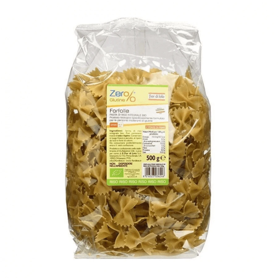 Органічні макарони Farfalle з цільнозернового безглютенового рису, 500г, Fior di Loto: ціни та характеристики
