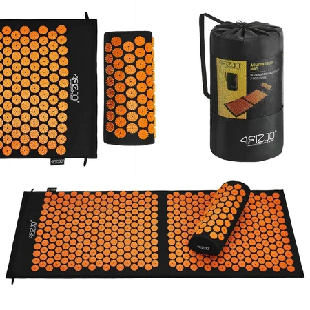 4Fizjo Acupressure Mat, великий акупунктурний килимок з подушкою, 110 см х 42 см, чорно-помаранчевий: ціни та характеристики