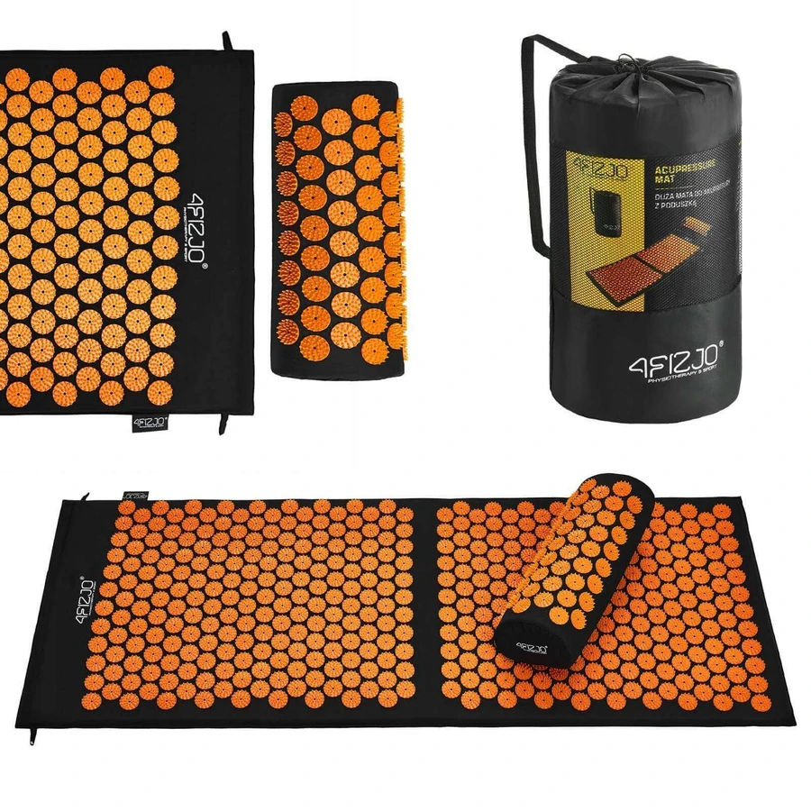 4Fizjo Acupressure Mat, великий акупунктурний килимок з подушкою, 110 см х 42 см, чорно-помаранчевий: ціни та характеристики