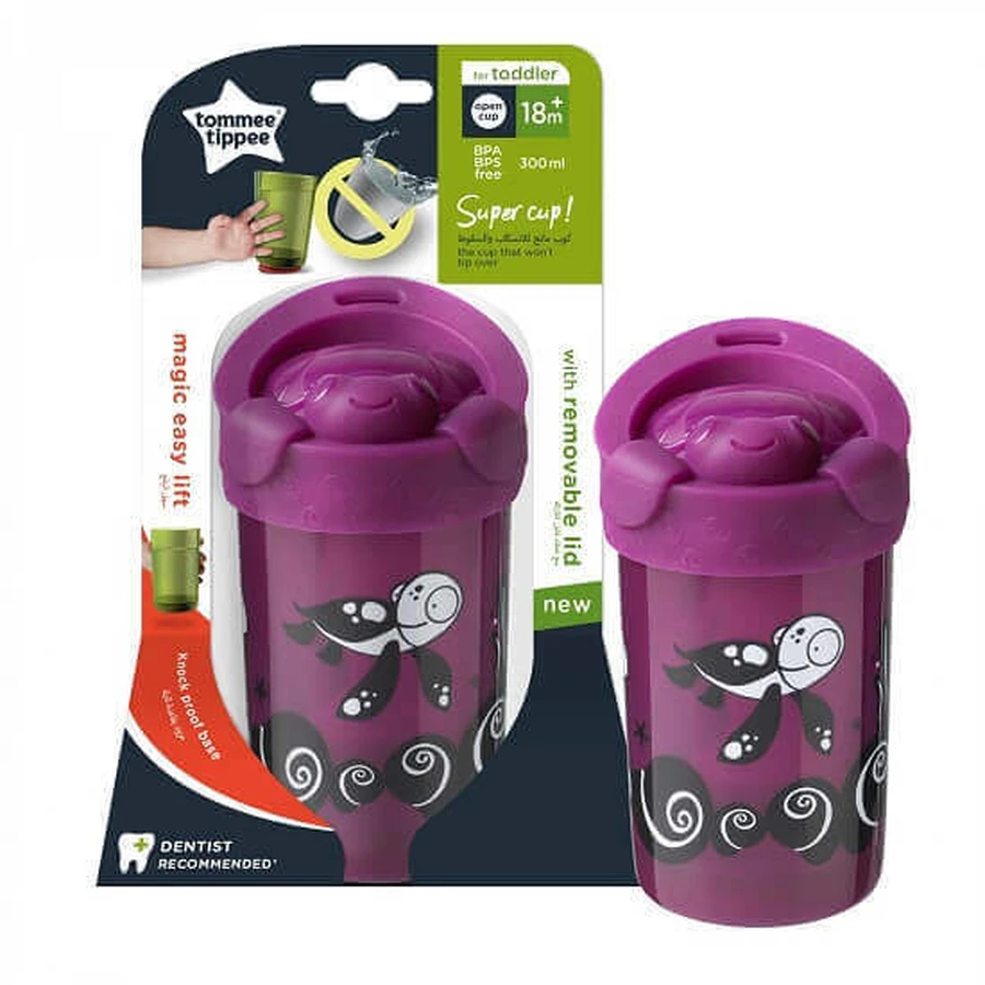 Фіолетова чашка з кришкою-черепашкою No Knock Large, 18 місяців+, 300 мл, Tommee Tippee: ціни та характеристики