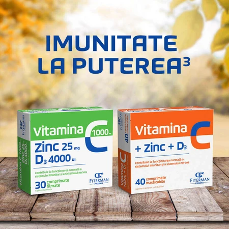 Витамин C 1000 мг + Zn 25 мг + D3 4000UI Fiterman Vitamina C 1000 mg + Zn 25 mg + D3 4000UI, 30 таблеток: цены и характеристики