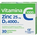 Витамин C 1000 мг + Zn 25 мг + D3 4000UI Fiterman Vitamina C 1000 mg + Zn 25 mg + D3 4000UI, 30 таблеток: цены и характеристики