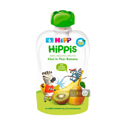 

Дитяче фруктове пюре HiPP HiPPiS Груша-банан-ківі з 6 місяців 100 г пауч, 100 г, с 6 месяцев
