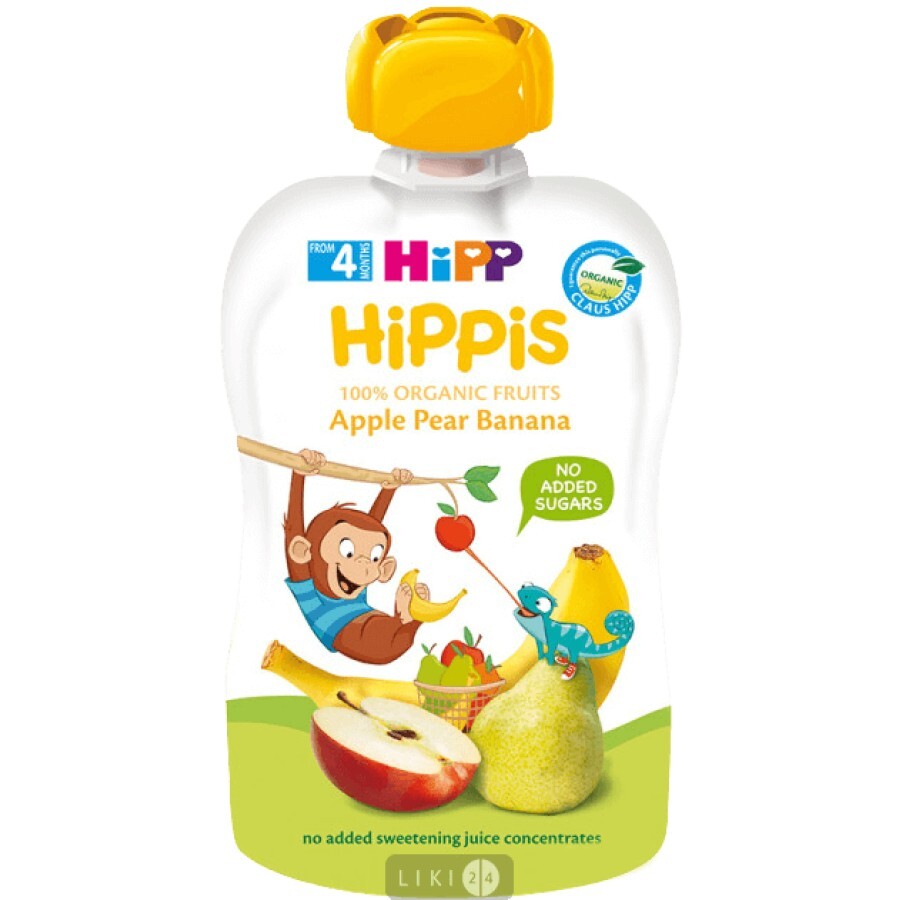 Пюре HiPP Яблоко-Груша-Банан с 4 месяцев органическое, 100 г: цены и характеристики