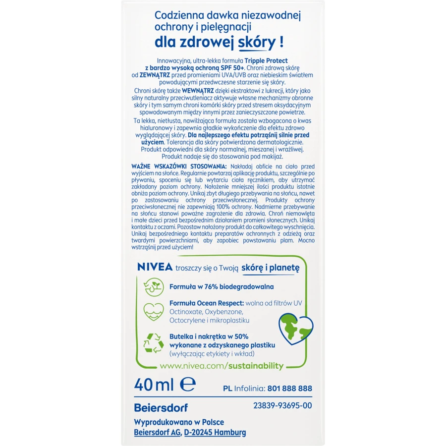 Nivea Sun Triple Protect Флюид для лица SPF50+, 40 мл: цены и характеристики