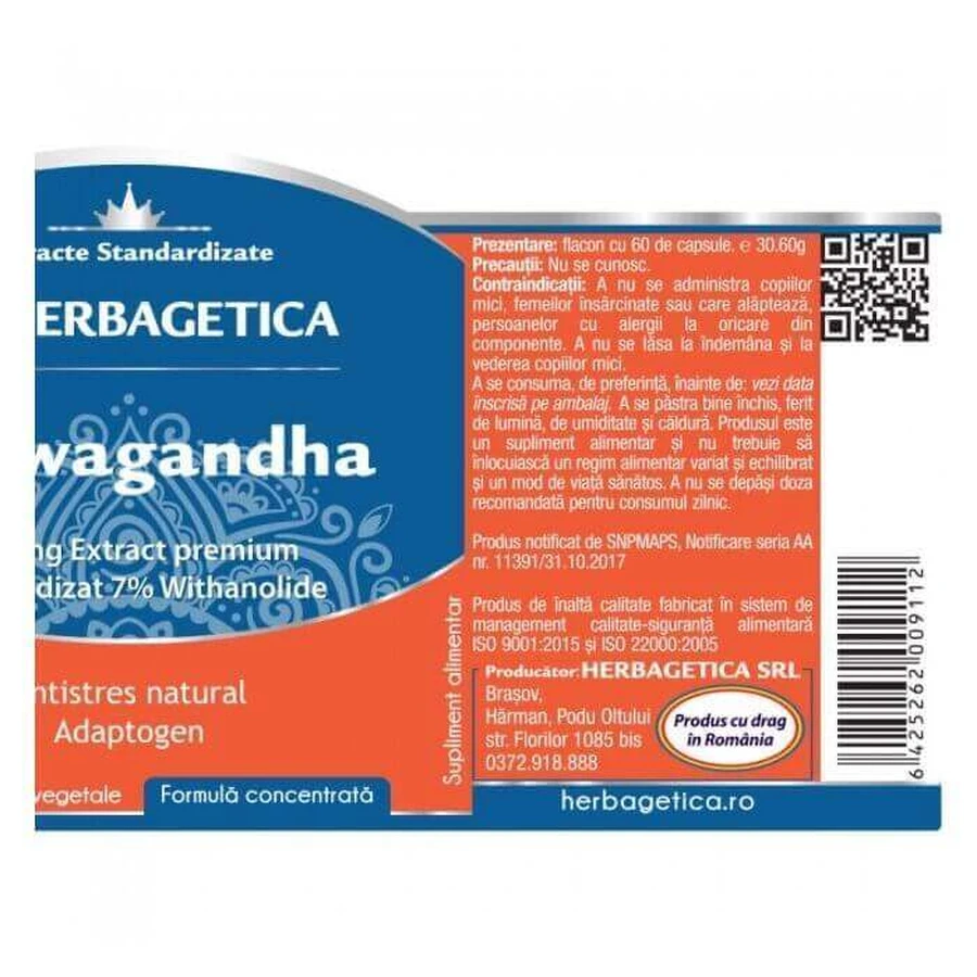 Ашваганда Herbagetica, 60 капсул: цены и характеристики