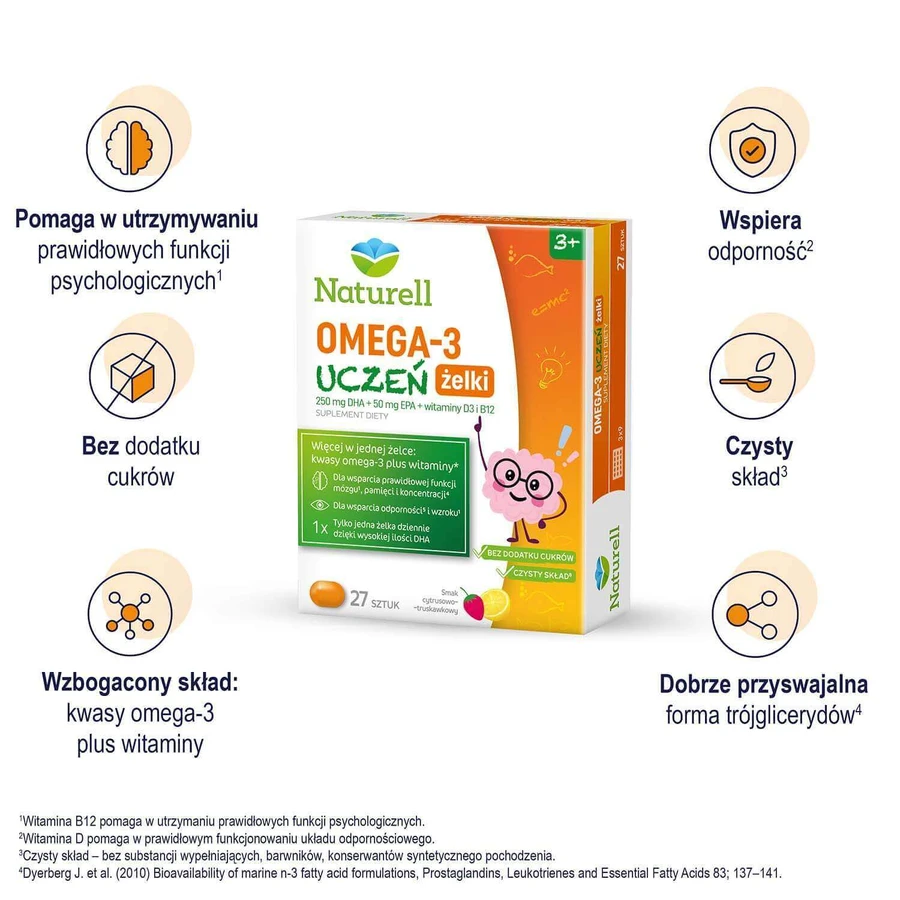 Омега-3 Naturell Omega-3 Student Jelly от 3 лет, желе, 27 шт.: цены и характеристики