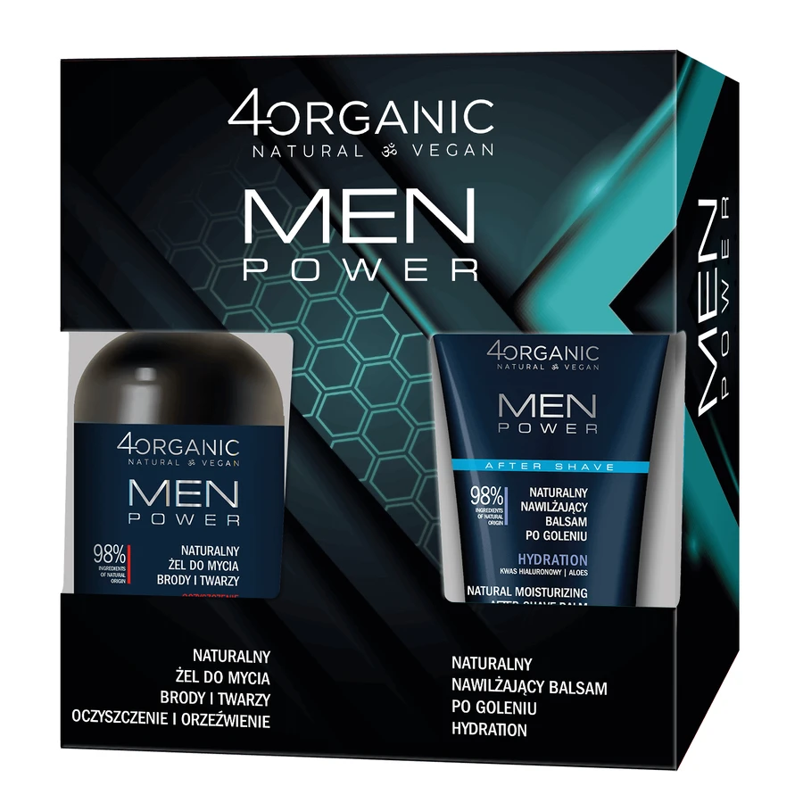 4Oganic Men Power набір, гель для бороди та обличчя, 200 мл + зволожуючий бальзам після гоління Sensitive, 150 мл: ціни та характеристики