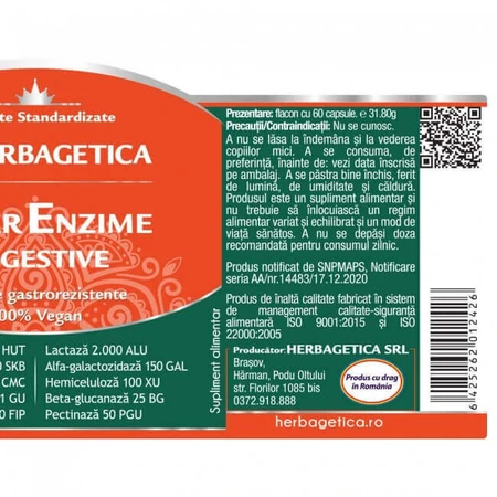 Super Enzime Digestive Herbagetica, 60 капсул: ціни та характеристики