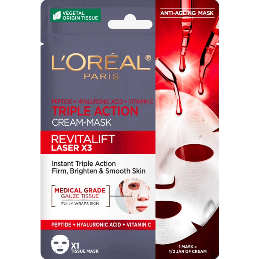 Антивікова маска для обличчя L'Oréal Paris Revitalift Laser X3 потрійної дії 28 г: ціни та характеристики