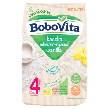 BoboVita Молочная и рисовая каша, ваниль, без глютена, без добавления сахара, после 4 месяцев, 230 г: цены и характеристики