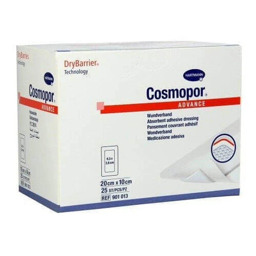Пластир самоклеючий стерильний Cosmopor advance (901015), 20x10 см, 25 штук, Hartmann: ціни та характеристики