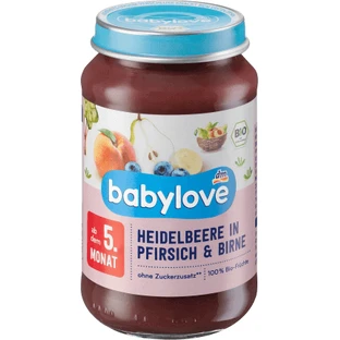 Пюре Babylove Черника с персиками и грушами ЭКО, 5+ месяцев, 190 г