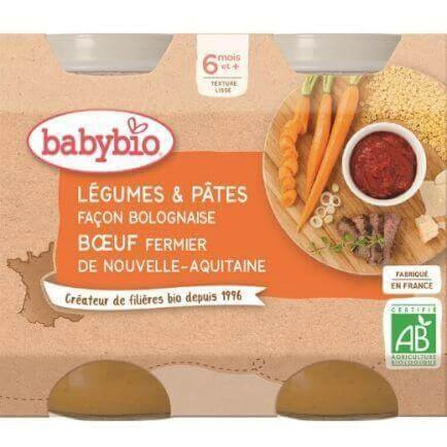 Овощи Babybio menu с пастой Болоньезе с фермерской говядиной 2 x 200 г: цены и характеристики