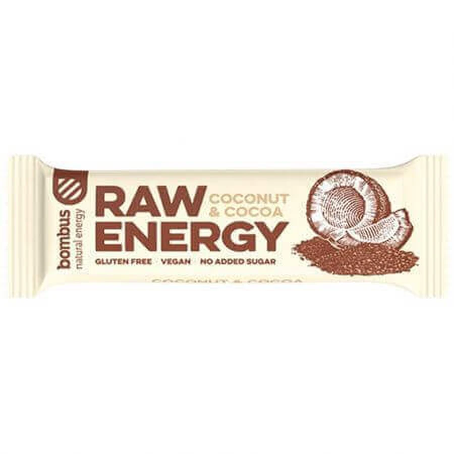 Энергетический батончик Raw Energy с кокосом и какао, 50 г, Bombus: цены и характеристики
