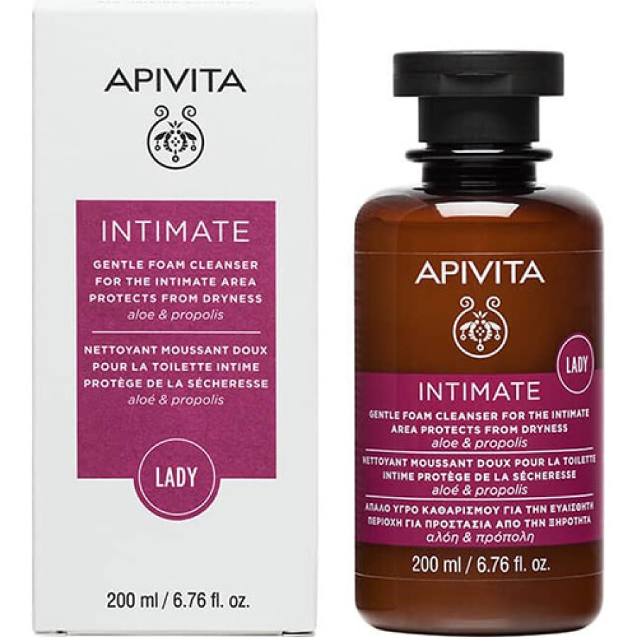 Пінка для інтимної гігієни Apivita Intimate Захист від сухості делікатна очищаюча із алое і прополісом, 200 мл: ціни та характеристики