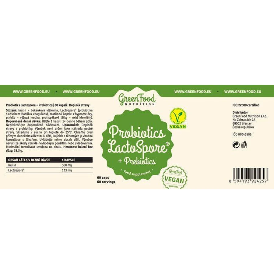 GreenFood Nutrition Пробиотики LactoSpore® + пребиотики 60 капсул: цены и характеристики