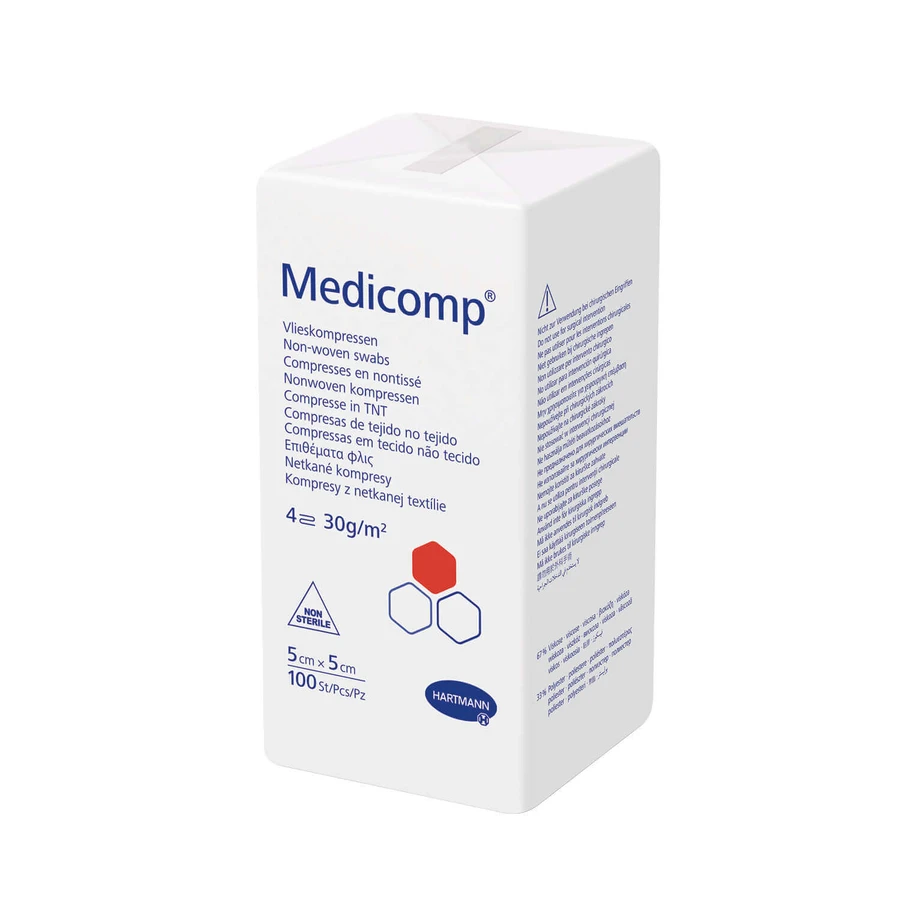 Medicomp, неіонні, неткані компреси, 4 шари, 30 г/м2, 5 см х 5 см, 100 штук: ціни та характеристики